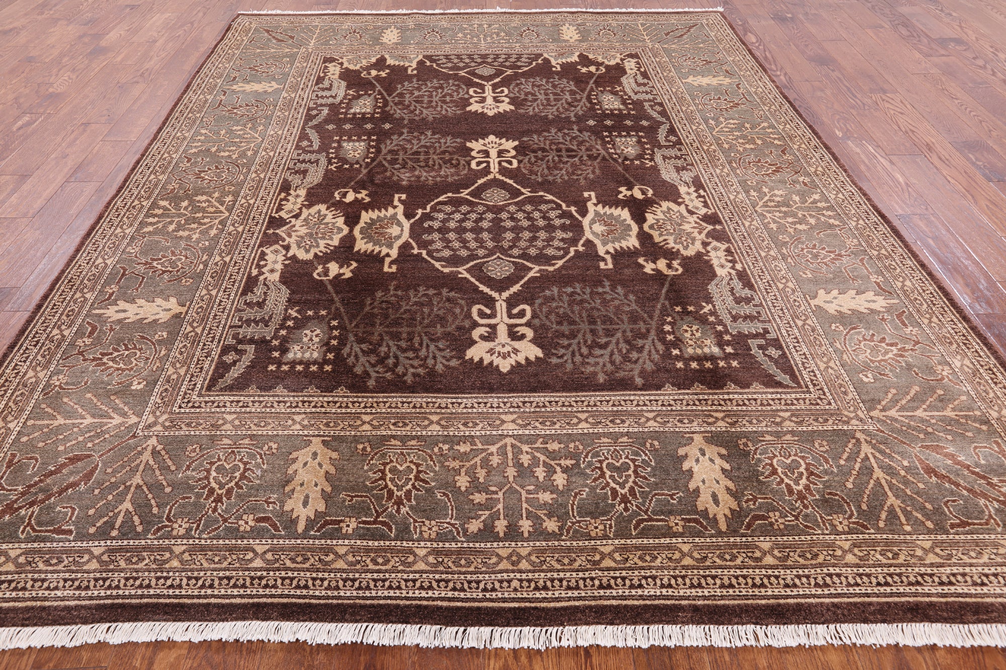 Brown Chobi Peshawar Handmade Wool Rug - 8' 1" X 10' 3" - Golden Nile
