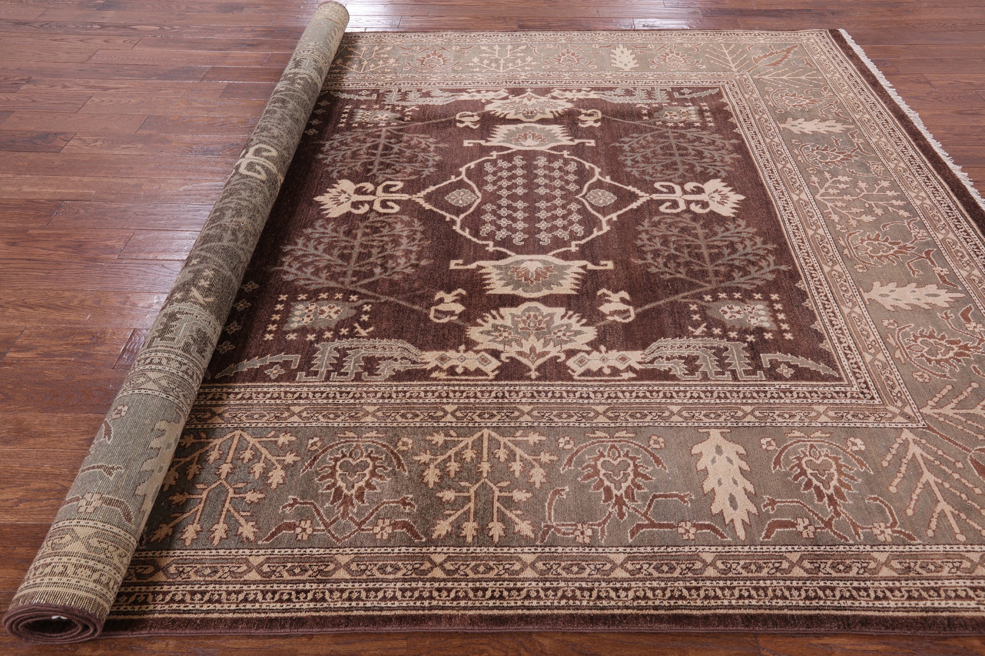 Brown Chobi Peshawar Handmade Wool Rug - 8' 1" X 10' 3" - Golden Nile
