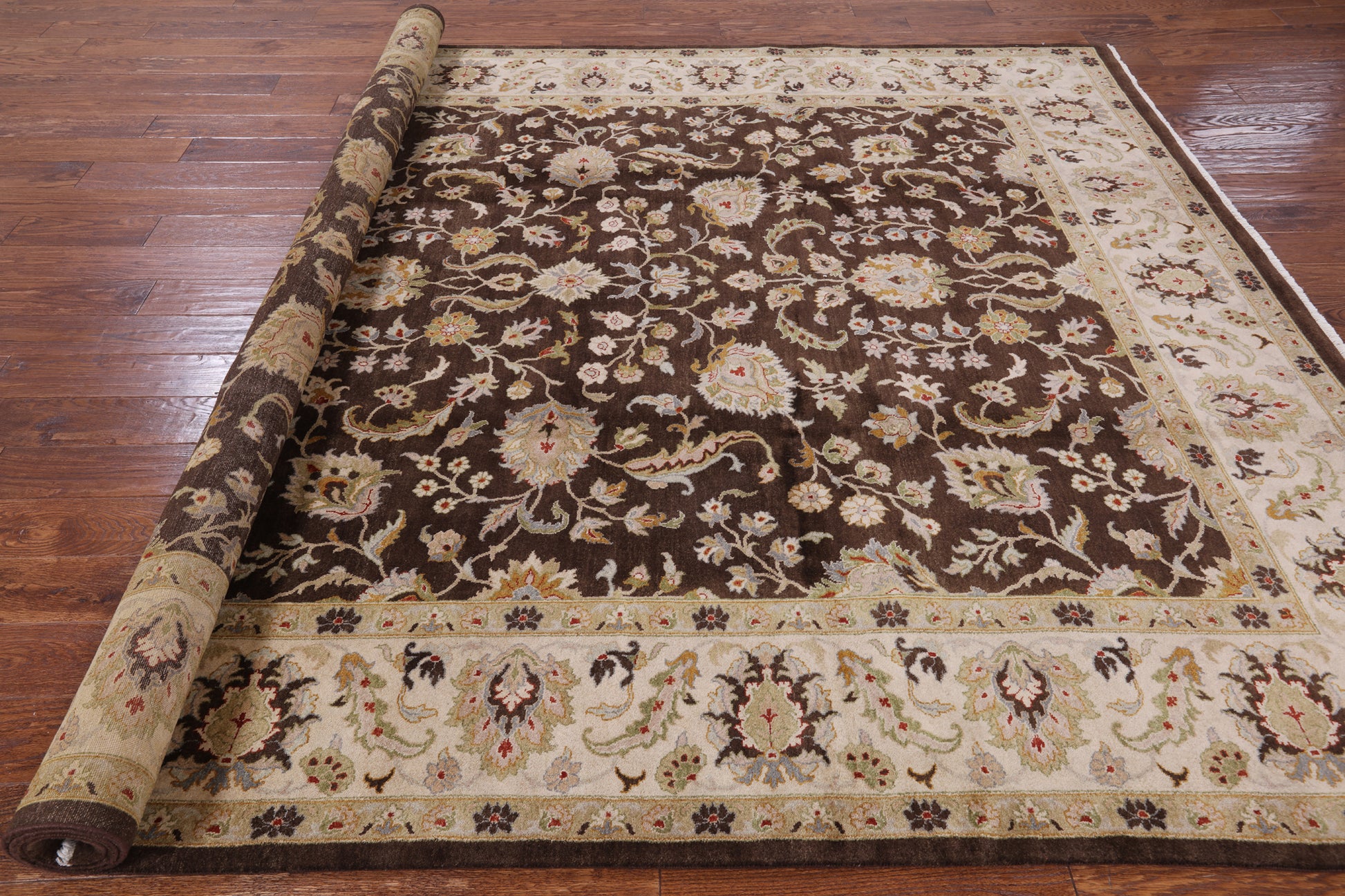 Brown Chobi Peshawar Hand Knotted Wool Rug - 8' 3" X 10' 3" - Golden Nile