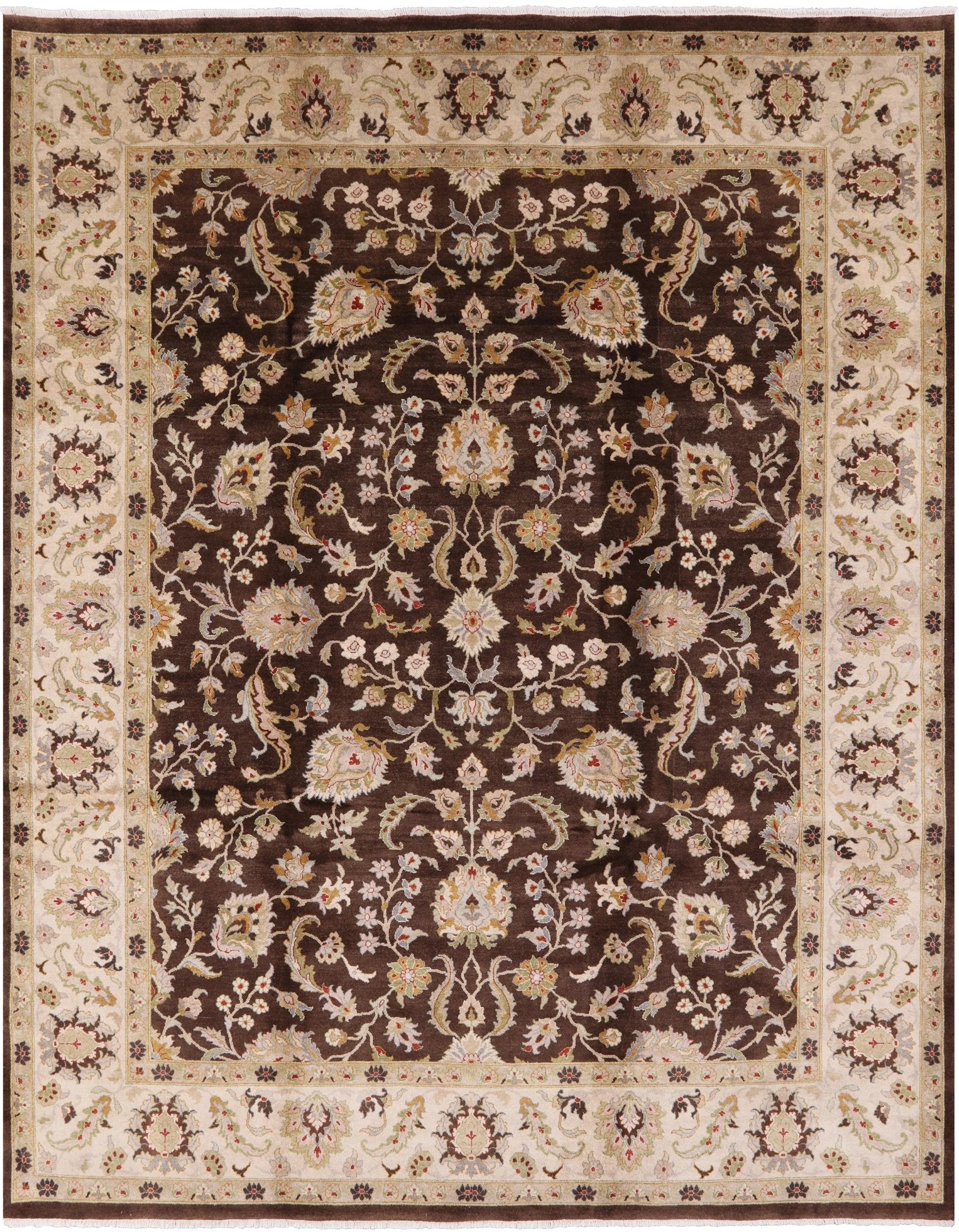 Brown Chobi Peshawar Hand Knotted Wool Rug - 8' 3" X 10' 3" - Golden Nile