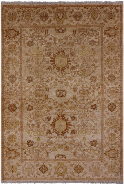 Ivory Chobi Peshawar Handmade Wool Rug - 6' 0" X 8' 8" - Golden Nile