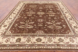 Brown Peshawar Hand Knotted Wool Area Rug - 8' 0" X 9' 7" - Golden Nile