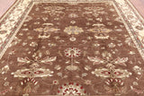 Brown Peshawar Hand Knotted Wool Area Rug - 8' 0" X 9' 7" - Golden Nile