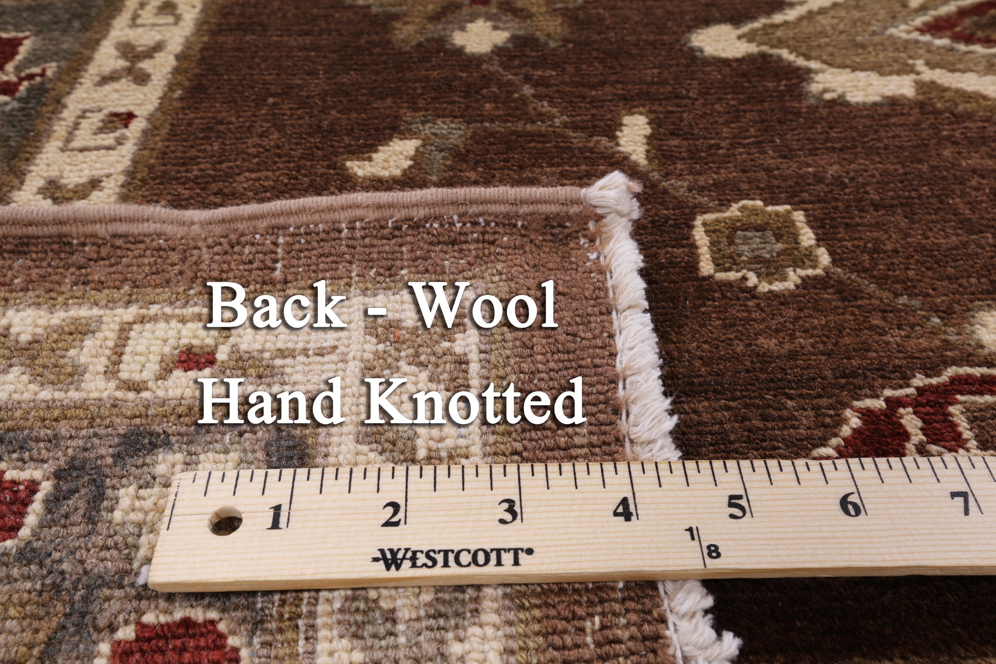 Brown Peshawar Hand Knotted Wool Area Rug - 8' 0" X 9' 7" - Golden Nile