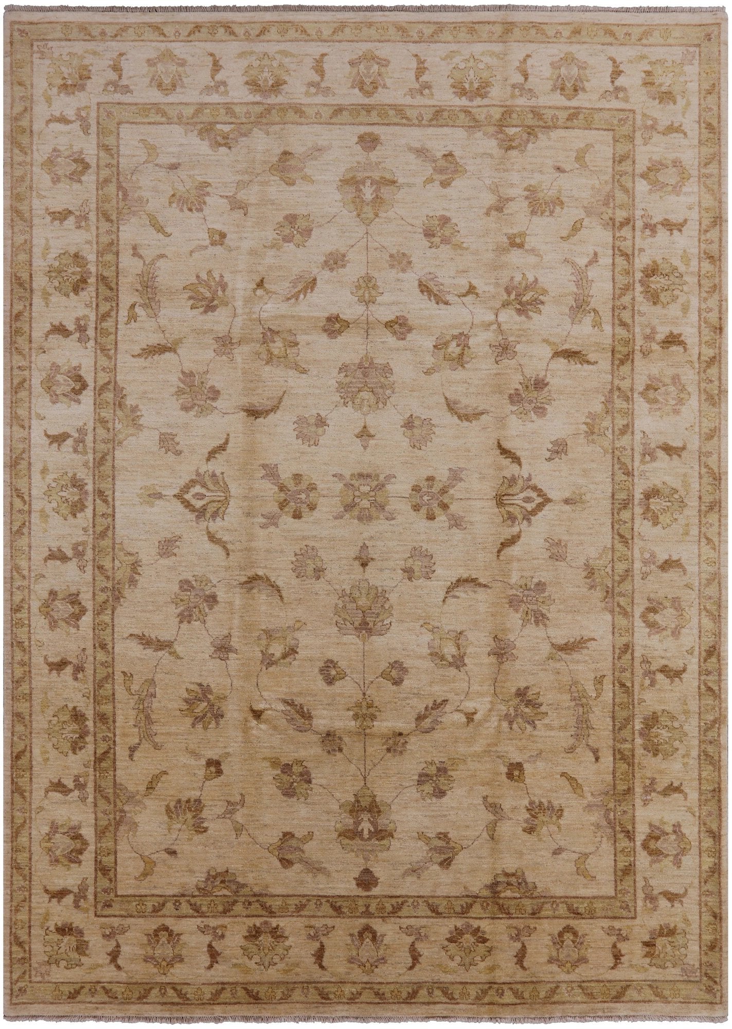 Ivory Peshawar Hand Knotted Rug - 8' 2" X 11' 4" - Golden Nile