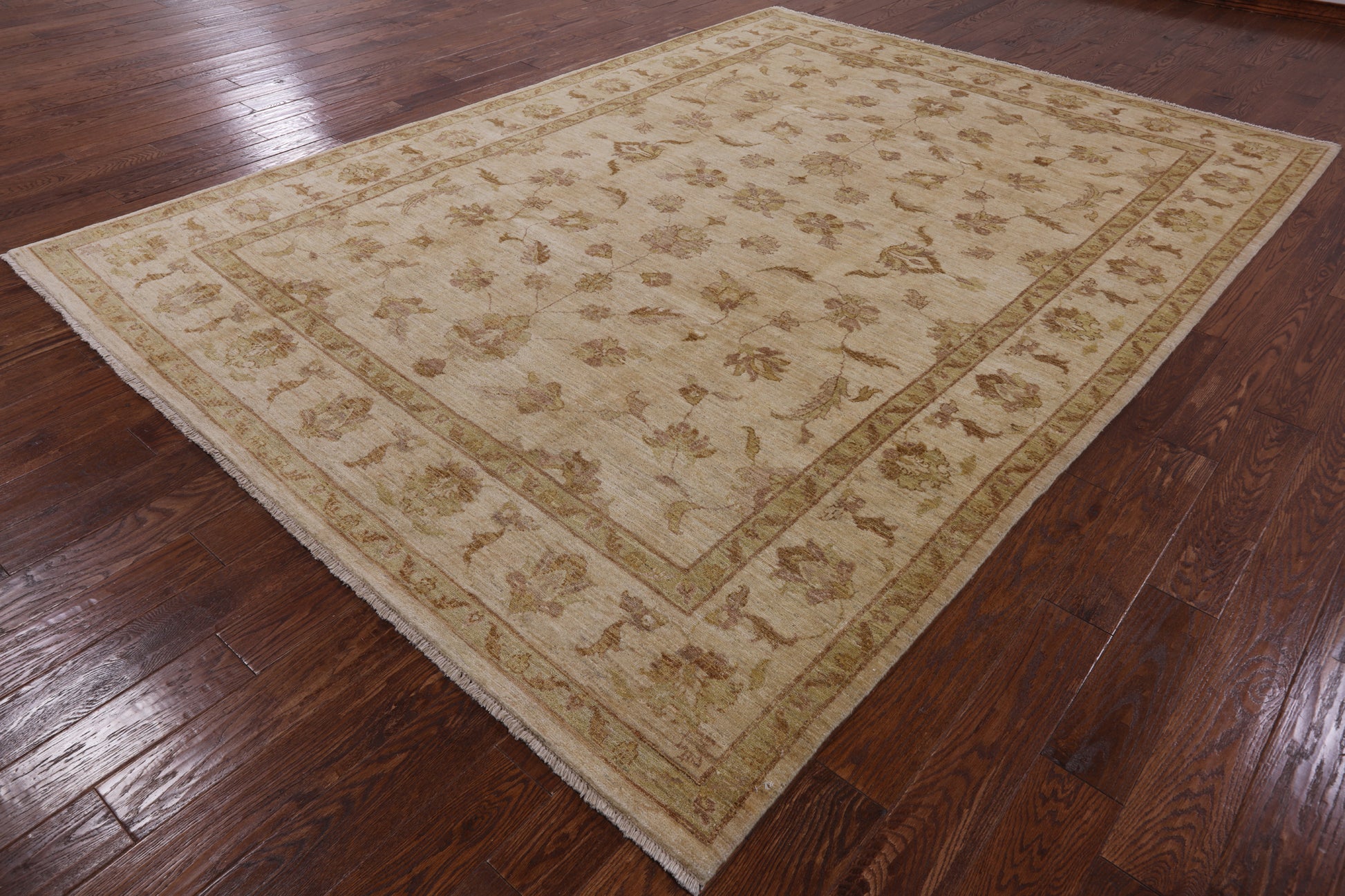 Ivory Peshawar Hand Knotted Rug - 8' 2" X 11' 4" - Golden Nile