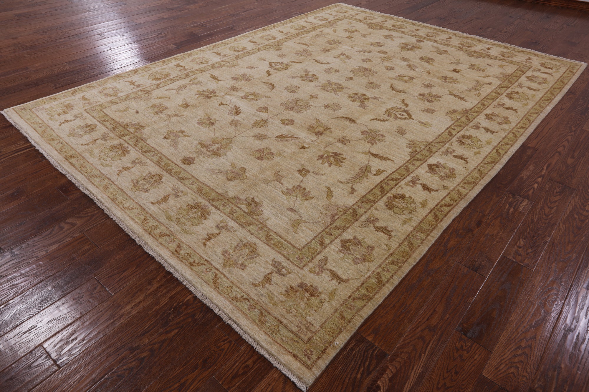 Ivory Peshawar Hand Knotted Rug - 8' 2" X 11' 4" - Golden Nile