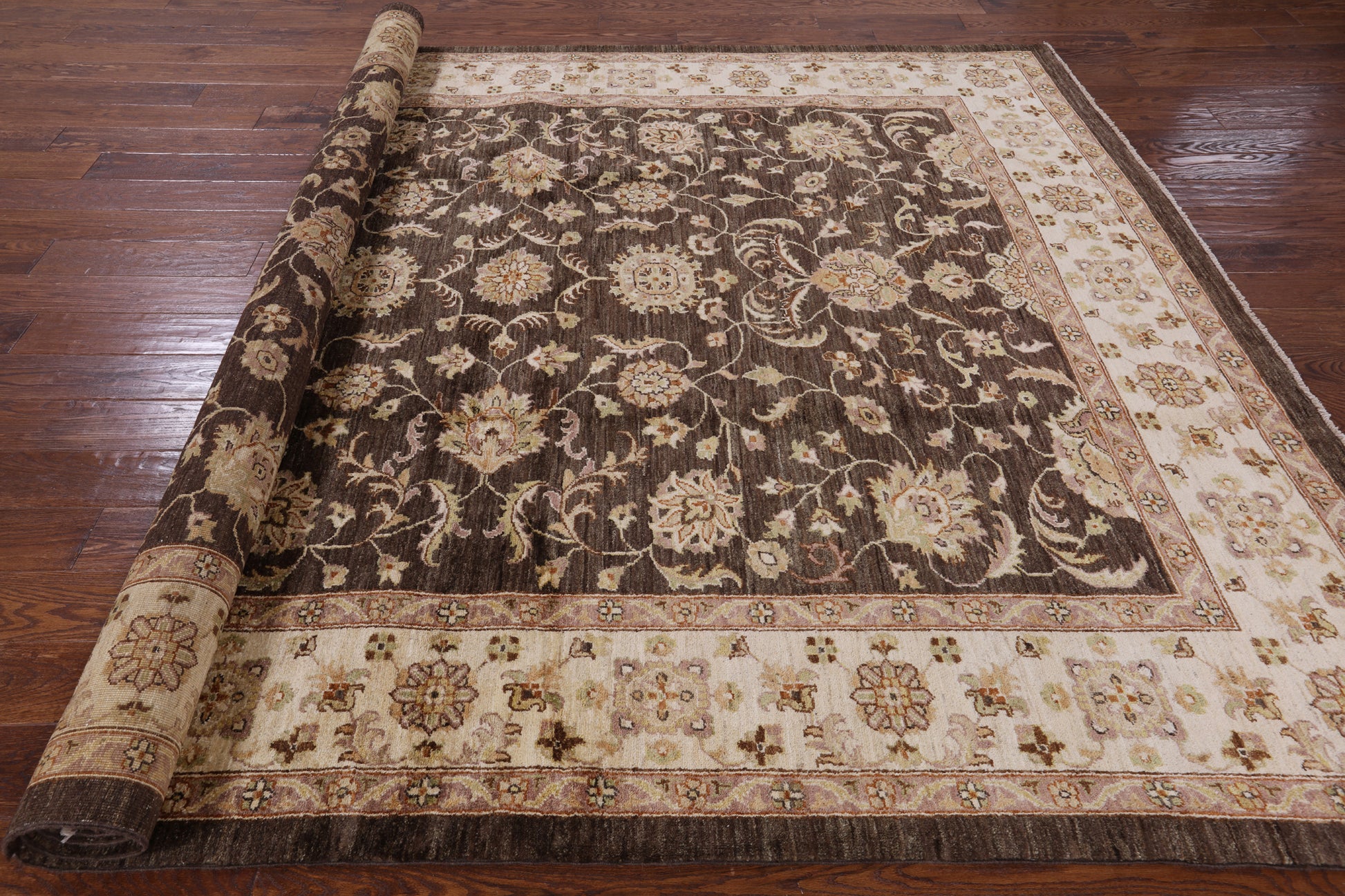 Brown Peshawar Hand Knotted Rug - 7' 10" X 9' 10" - Golden Nile
