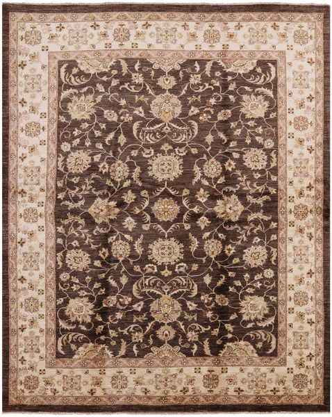 Brown Peshawar Hand Knotted Rug - 7' 10" X 9' 10" - Golden Nile