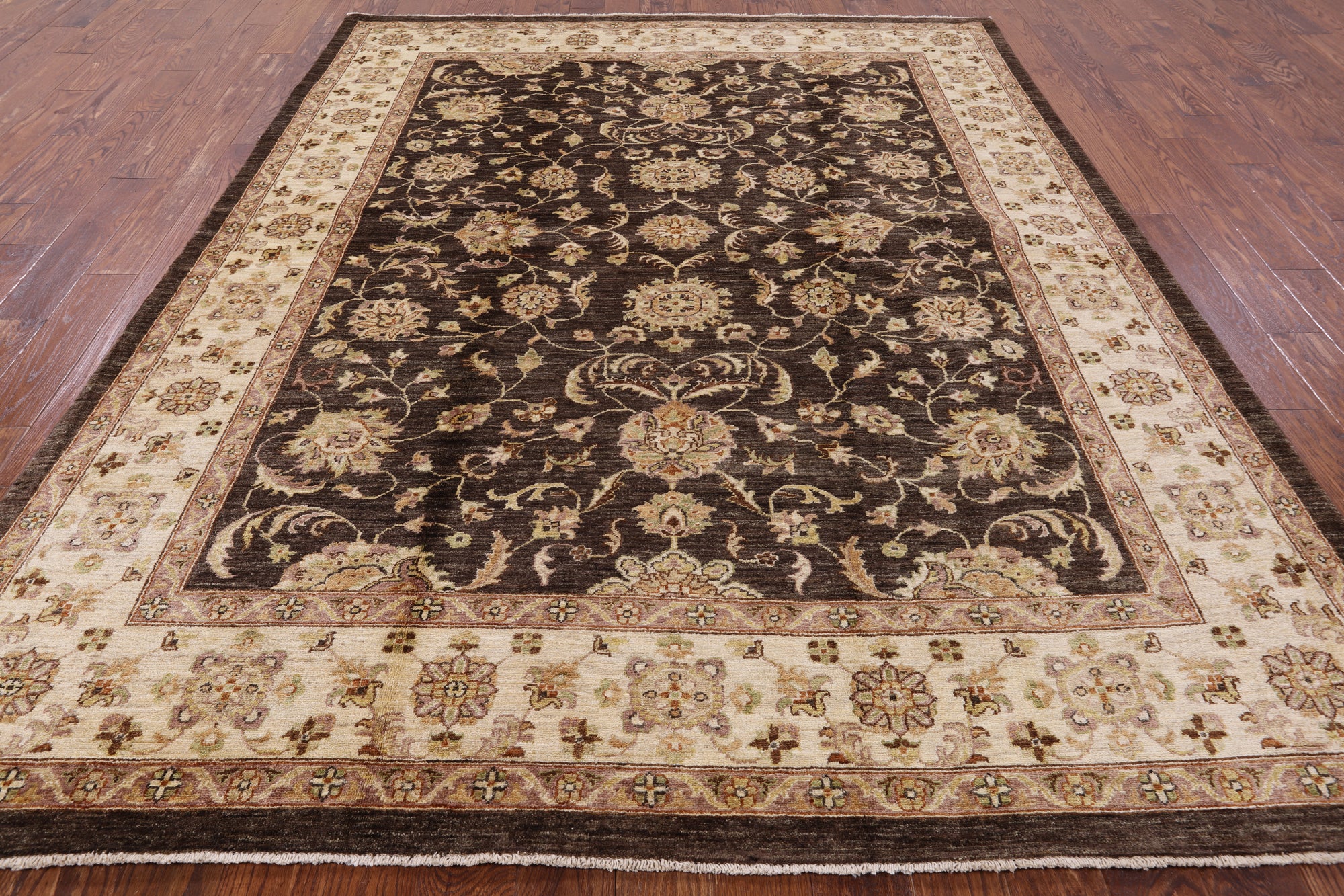 Brown Peshawar Hand Knotted Rug - 7' 10" X 9' 10" - Golden Nile