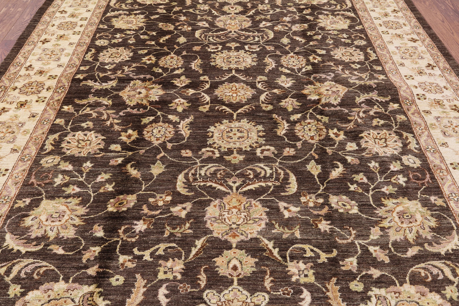 Brown Peshawar Hand Knotted Rug - 7' 10" X 9' 10" - Golden Nile