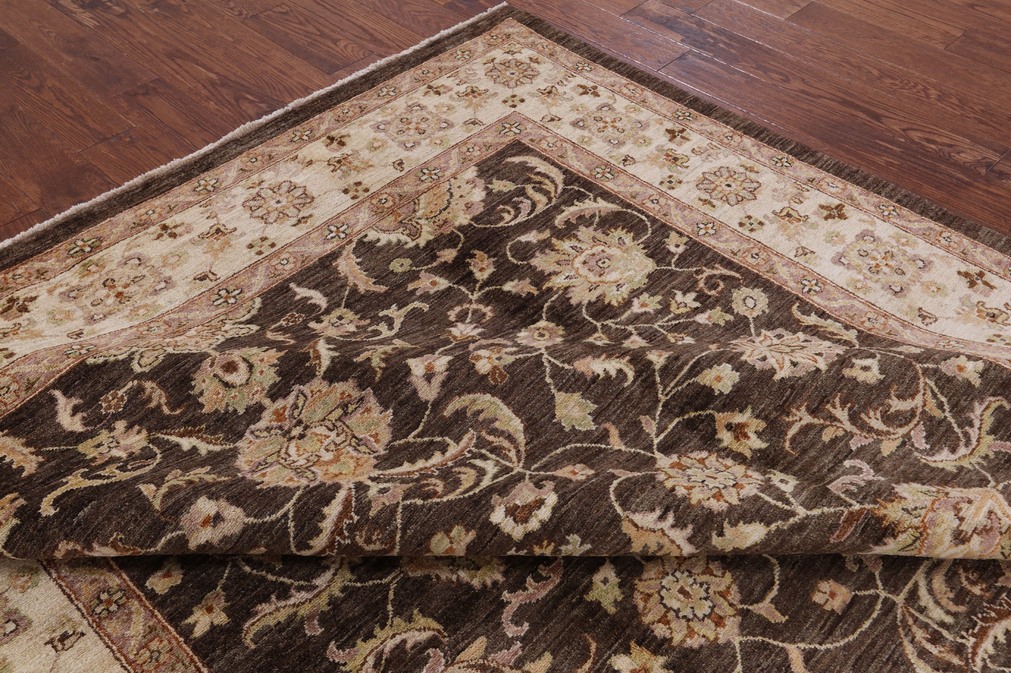 Brown Peshawar Hand Knotted Rug - 7' 10" X 9' 10" - Golden Nile