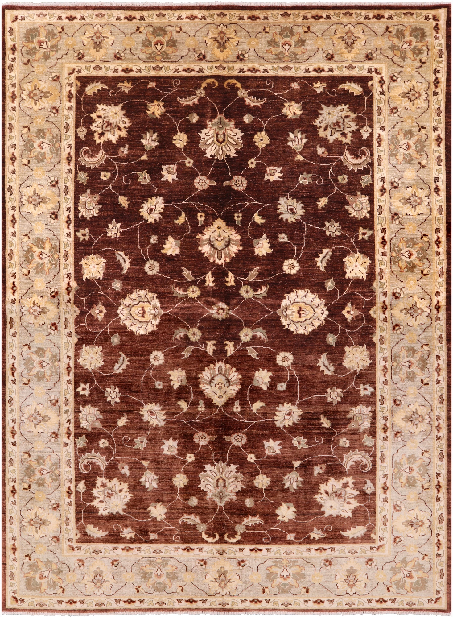 Brown Chobi Peshawar Handmade Wool Area Rug - 6' 4" X 8' 8" - Golden Nile