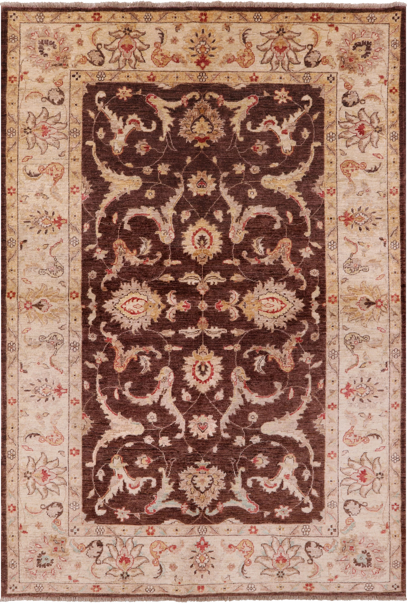 Brown Peshawar Hand Knotted Wool Rug - 6' 0" X 9' 0" - Golden Nile
