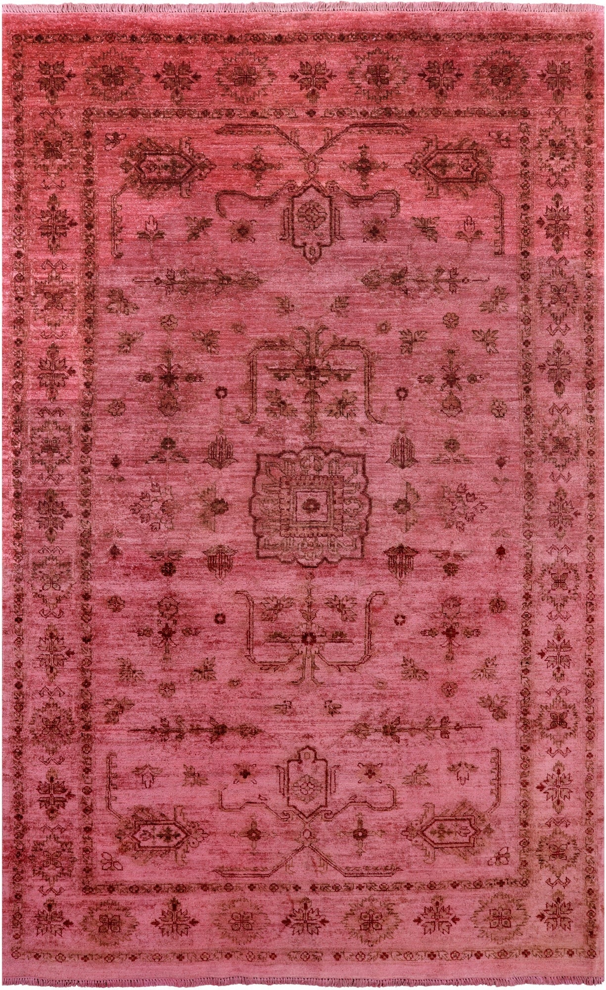 Pink Full Pile Overdyed Hand Knotted Wool Rug - 5' 10" X 9' 6" - Golden Nile