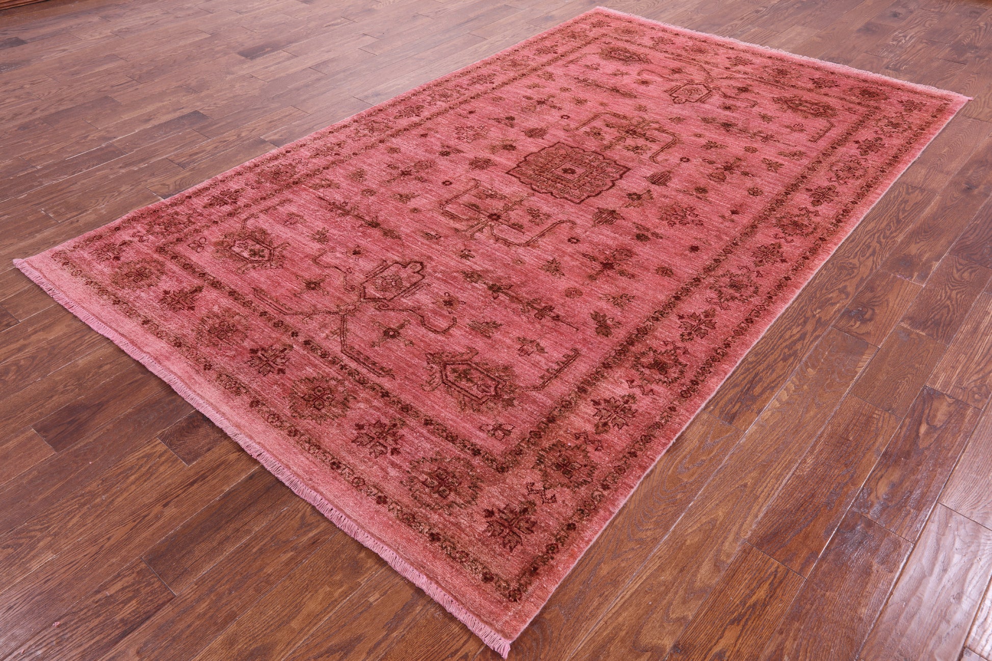 Pink Full Pile Overdyed Hand Knotted Wool Rug - 5' 10" X 9' 6" - Golden Nile