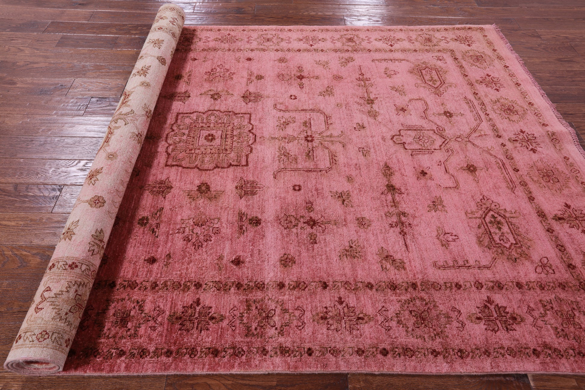 Pink Full Pile Overdyed Hand Knotted Wool Rug - 5' 10" X 9' 6" - Golden Nile