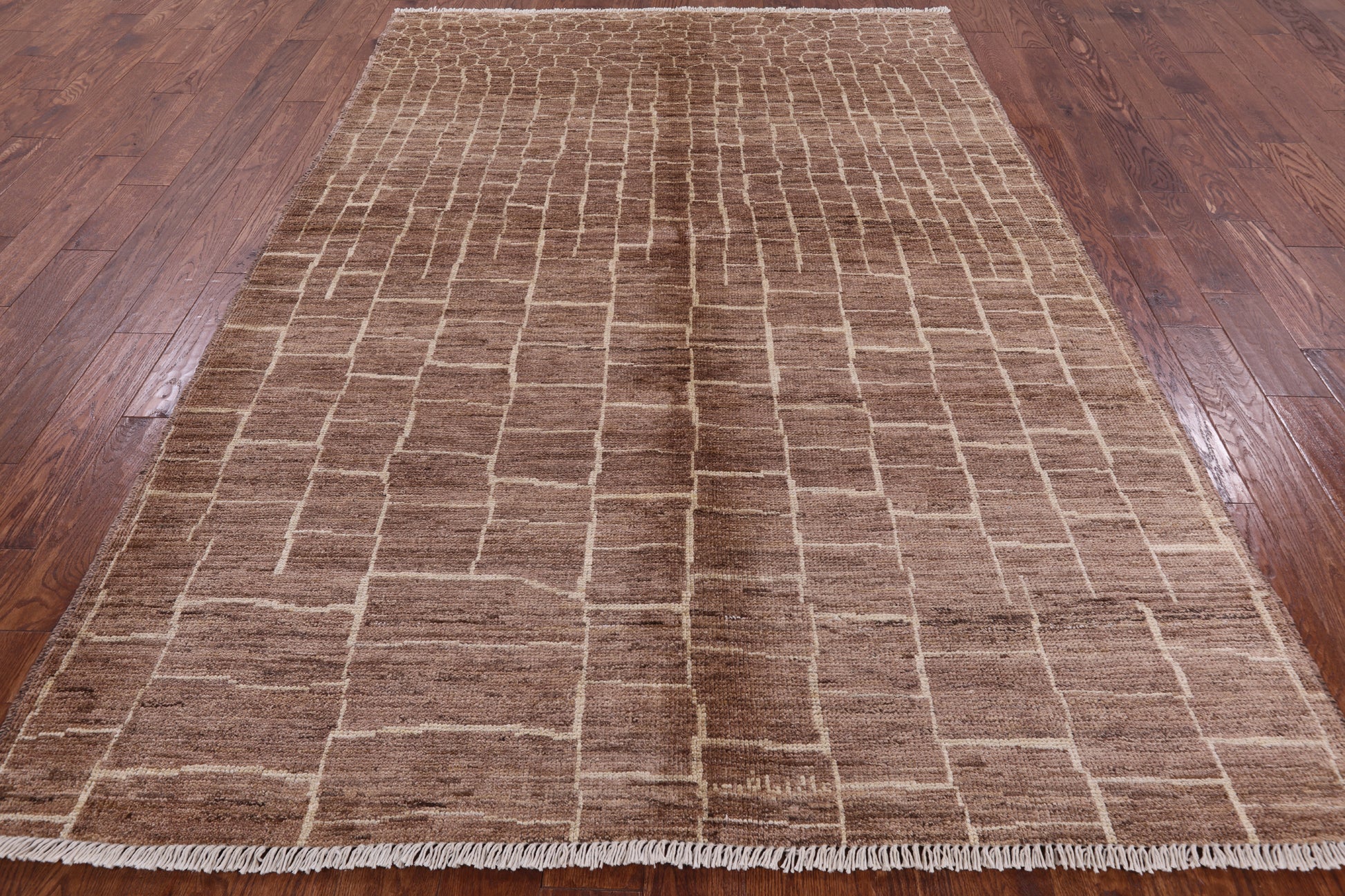 Brown Tribal Moroccan Hand Knotted Rug - 6' 3" X 8' 10" - Golden Nile