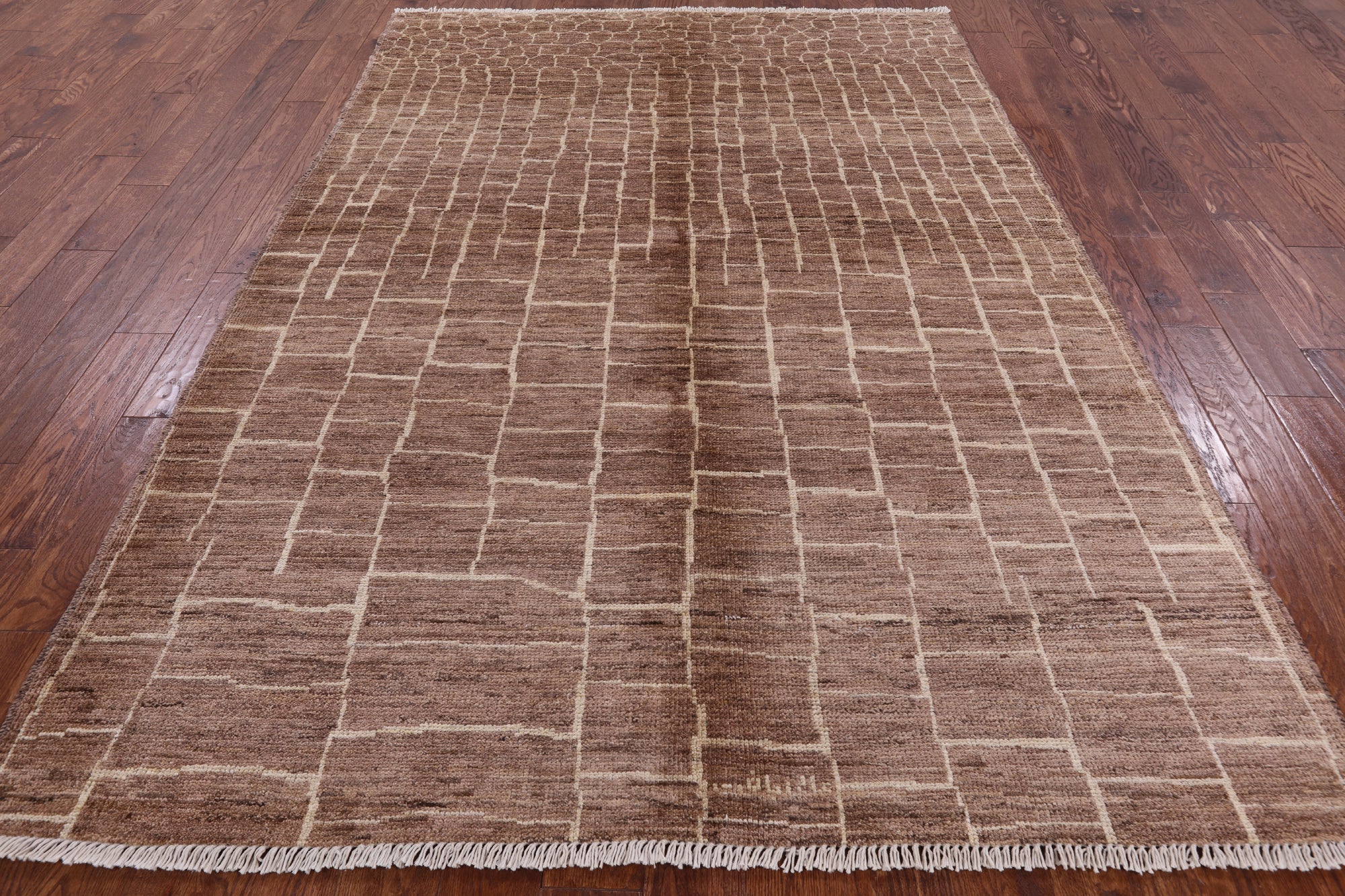Brown Tribal Moroccan Hand Knotted Rug - 6' 3" X 8' 10" - Golden Nile