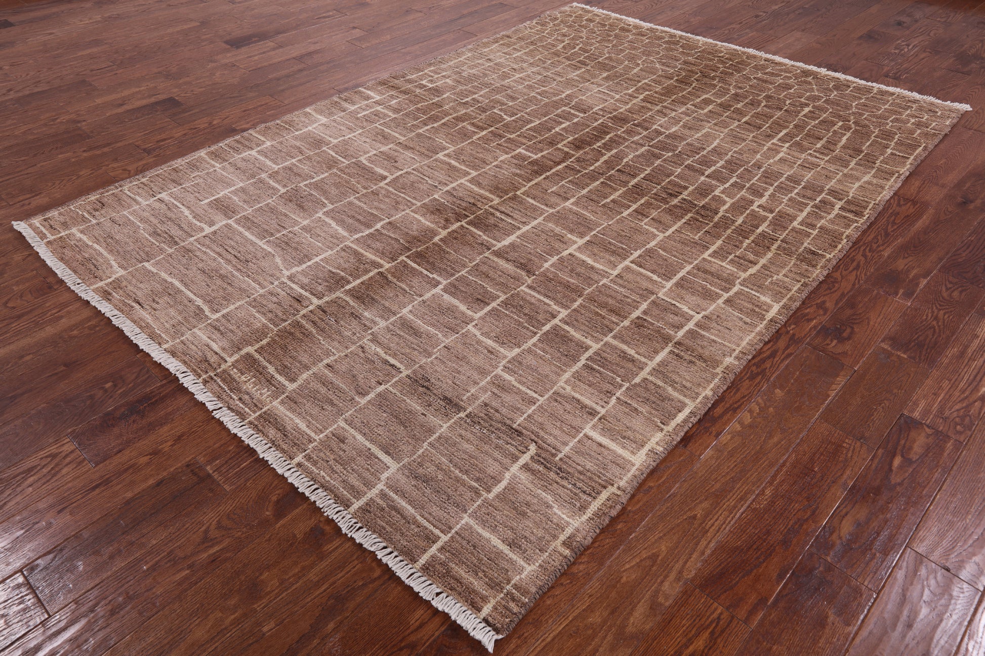 Brown Tribal Moroccan Hand Knotted Rug - 6' 3" X 8' 10" - Golden Nile