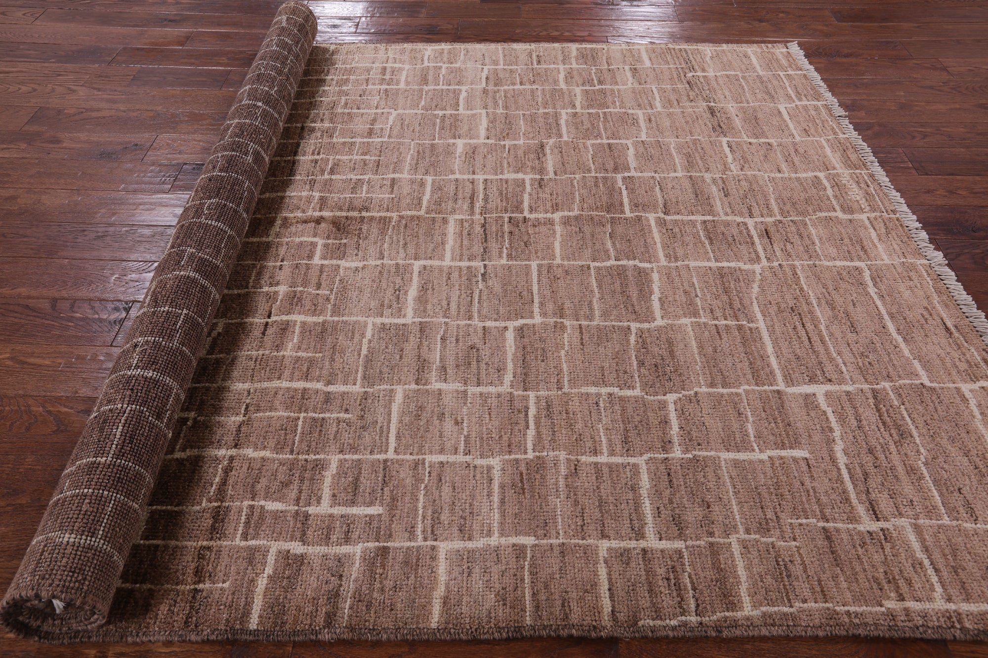 Brown Tribal Moroccan Hand Knotted Rug - 6' 3" X 8' 10" - Golden Nile