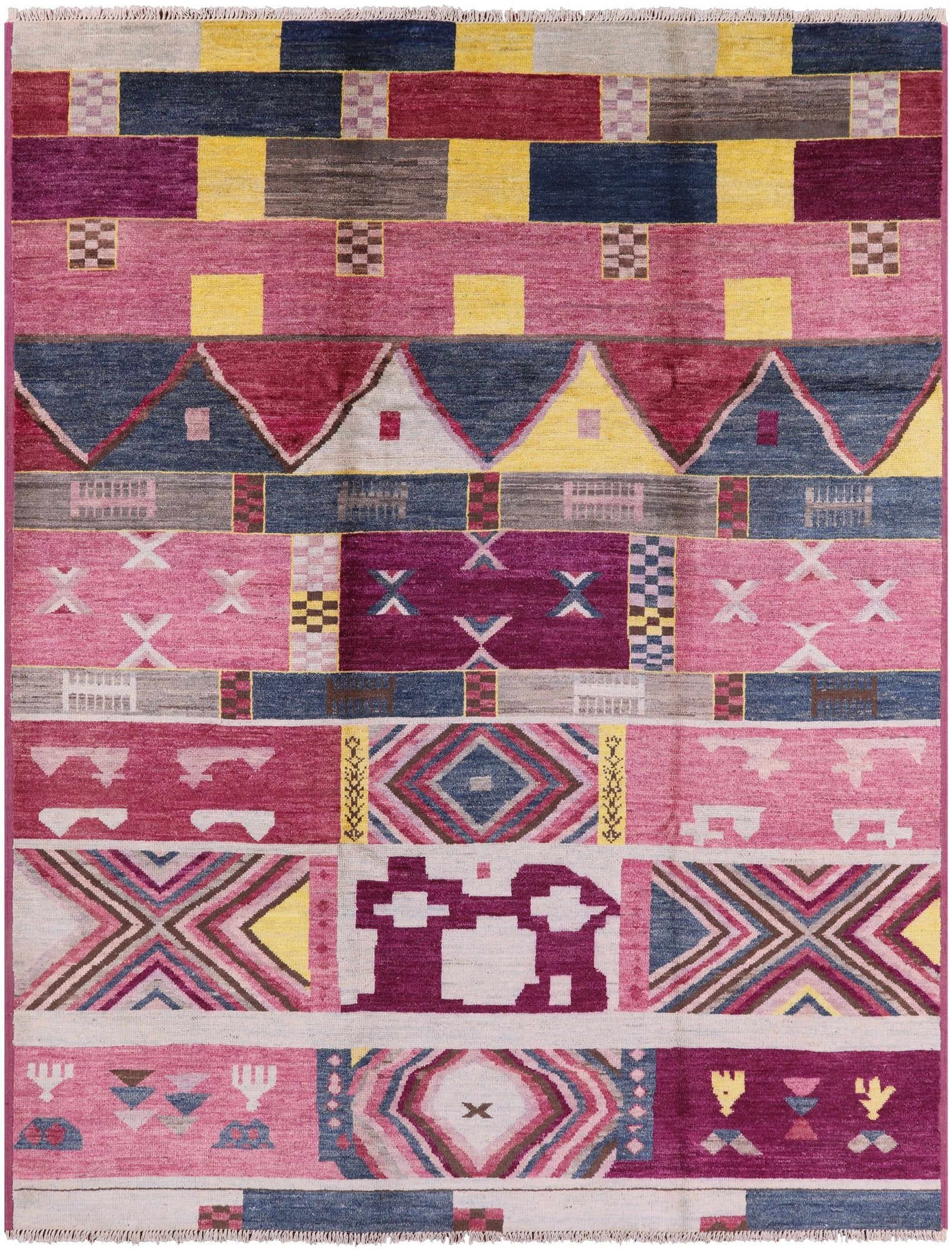Navajo Design Moroccan Hand Knotted Wool Rug - 9' 0" X 11' 7" - Golden Nile