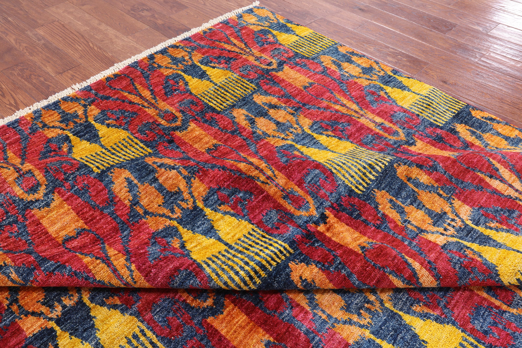 Ikat Hand Knotted Wool Rug - 9' 1" X 11' 10" - Golden Nile