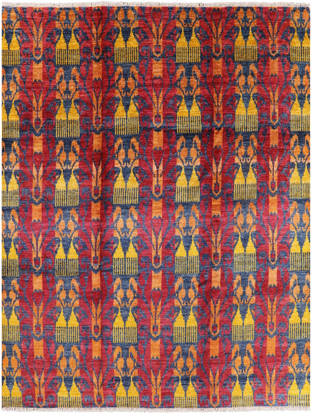 Ikat Hand Knotted Wool Rug - 9' 1" X 11' 10" - Golden Nile