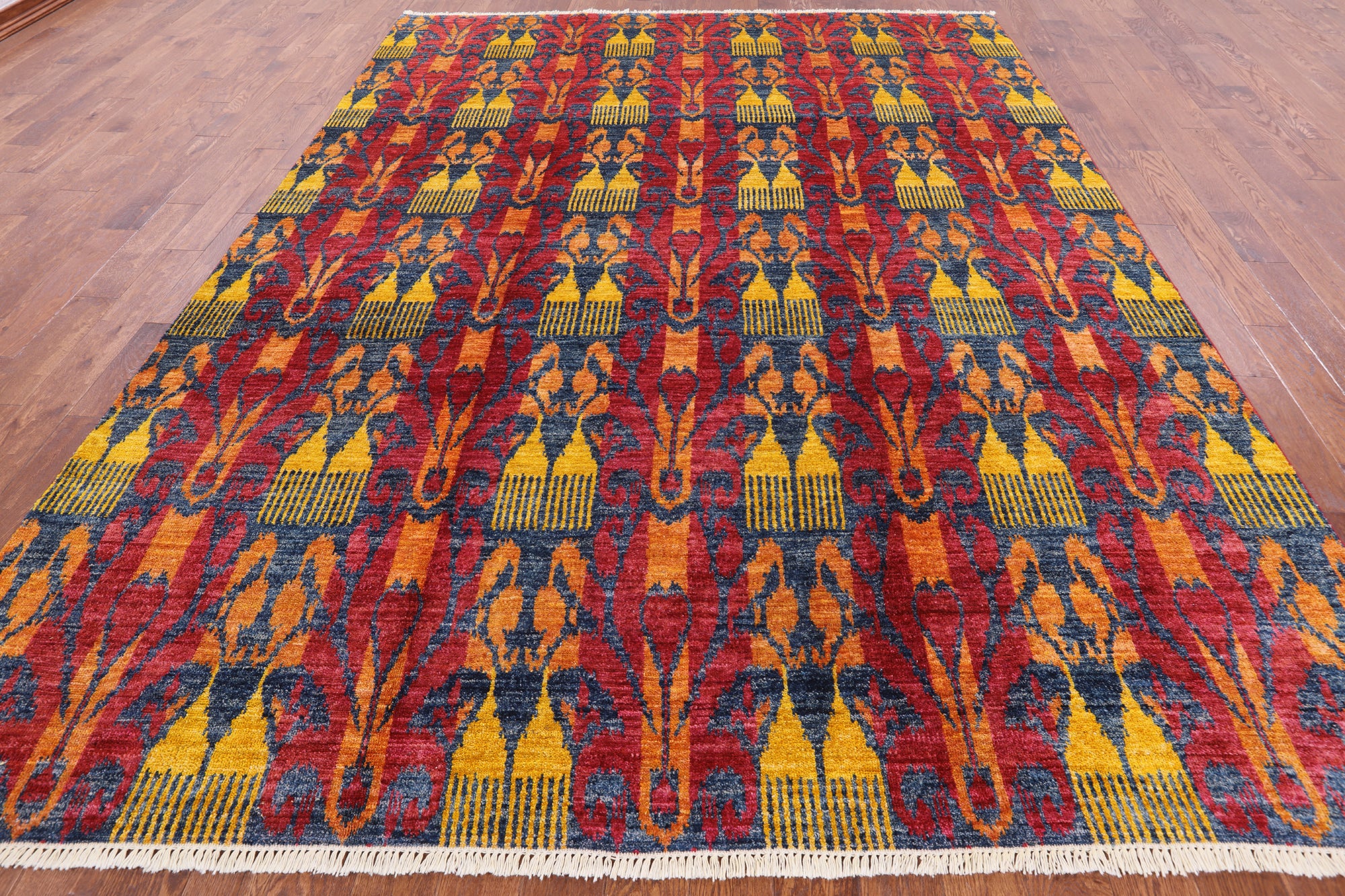 Ikat Hand Knotted Wool Rug - 9' 1" X 11' 10" - Golden Nile