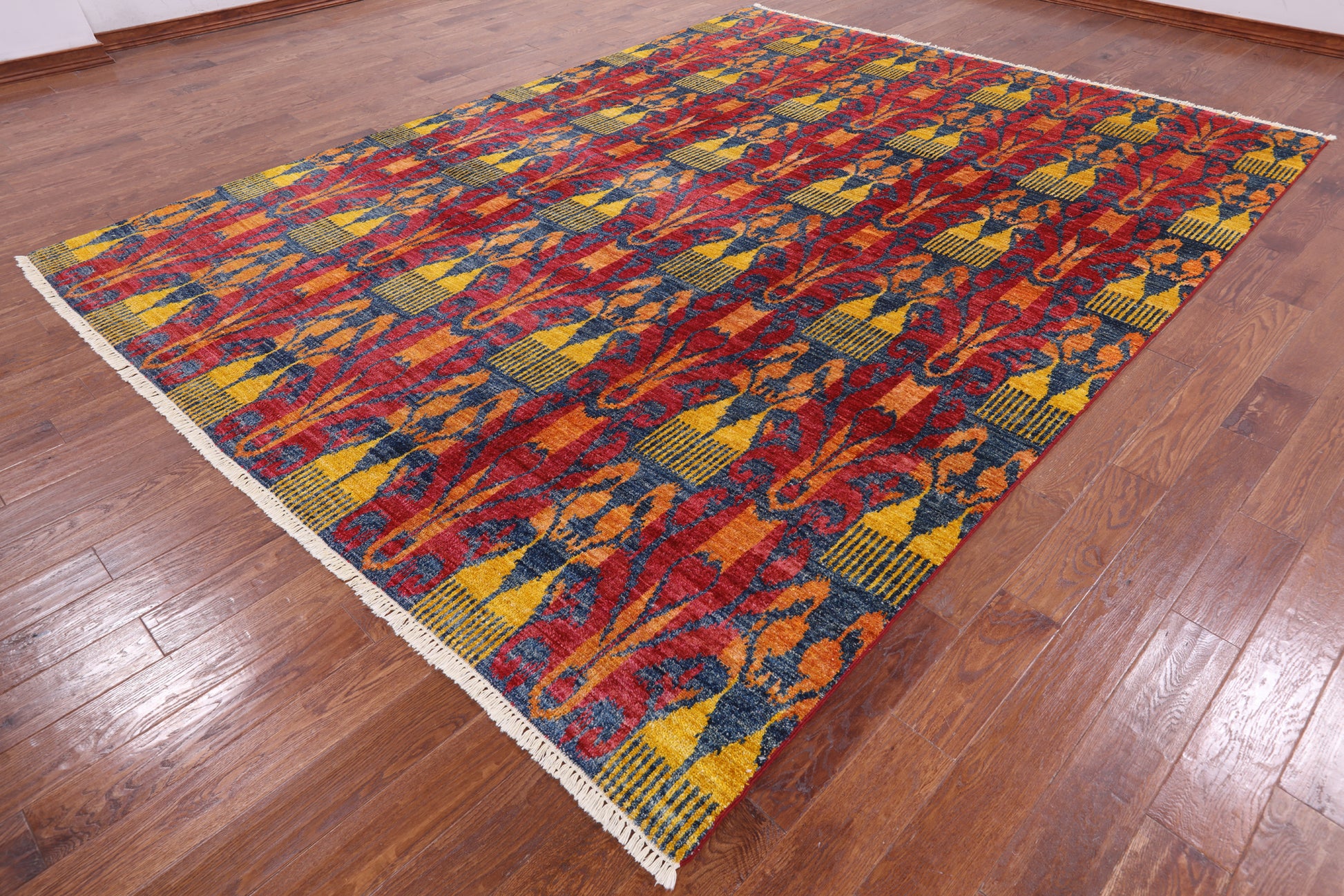Ikat Hand Knotted Wool Rug - 9' 1" X 11' 10" - Golden Nile