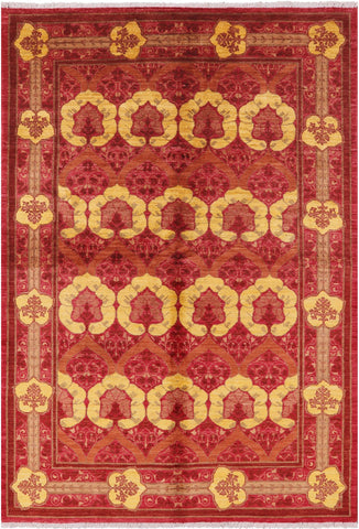 Red William Morris Hand Knotted Wool Area Rug - 5' 10
