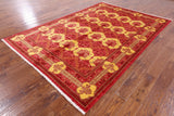 Red William Morris Hand Knotted Wool Area Rug - 5' 10" X 8' 7" - Golden Nile