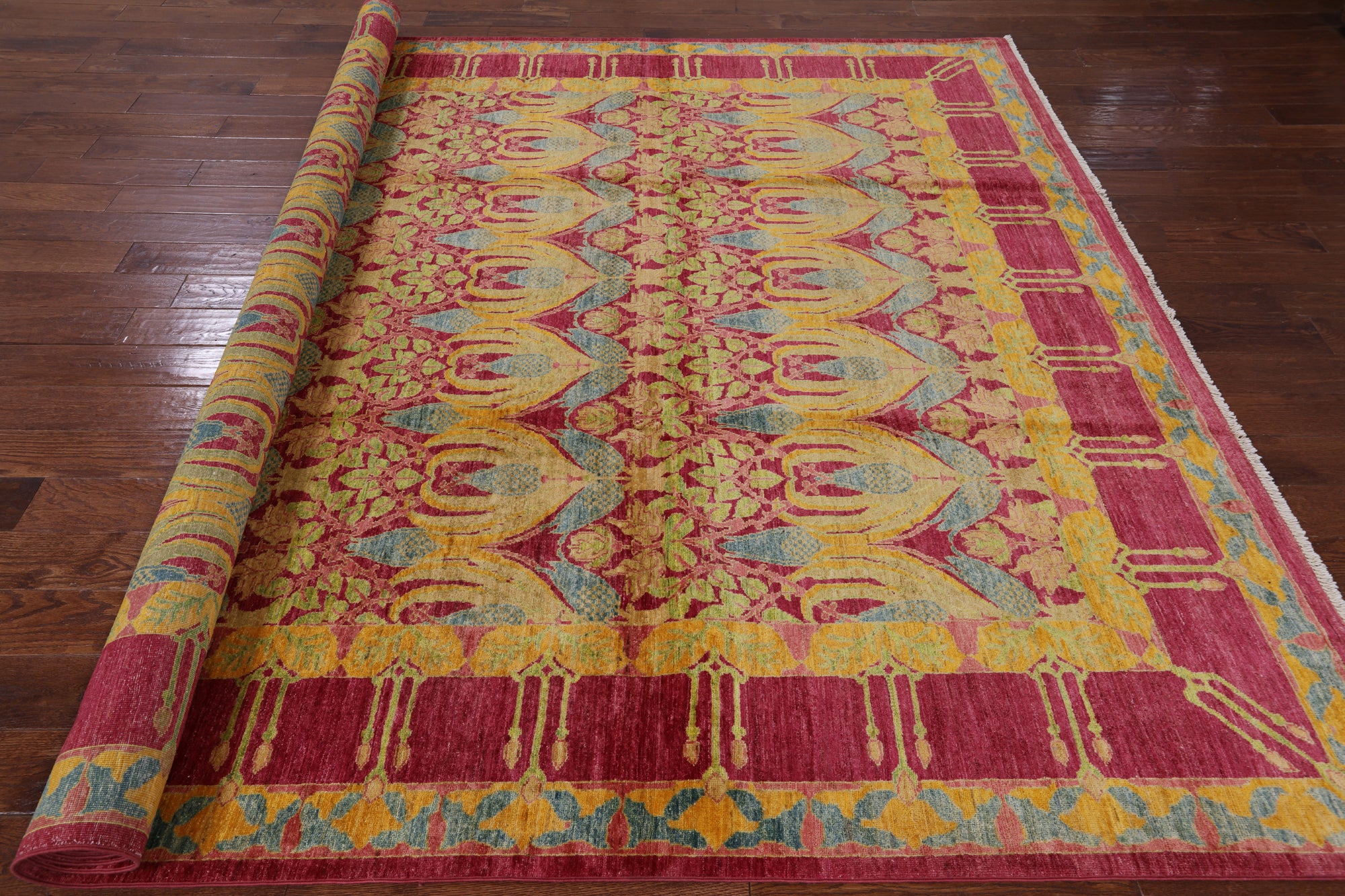 William Morris Handmade Wool Area Rug - 8' 10" X 11' 8" - Golden Nile