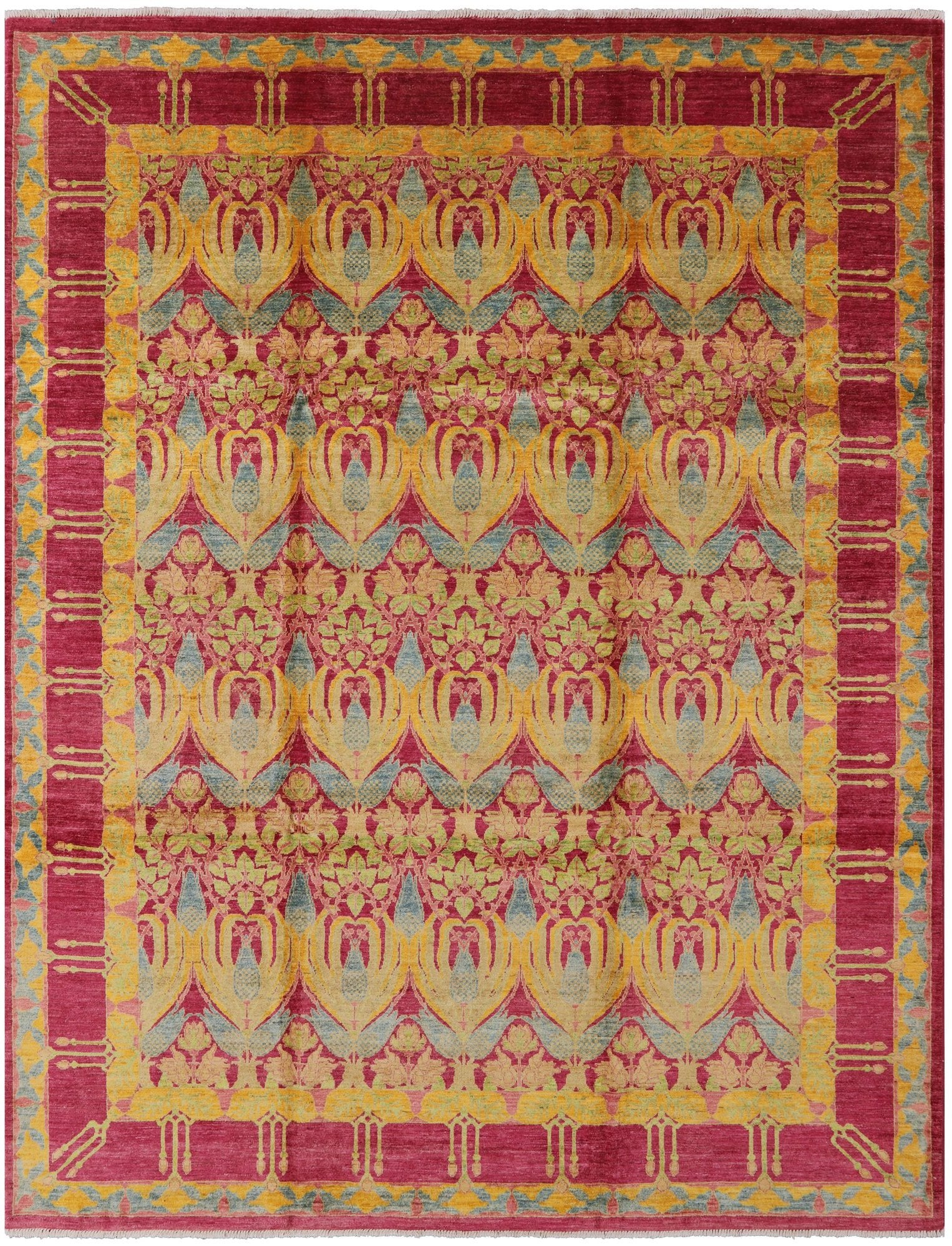 William Morris Handmade Wool Area Rug - 8' 10" X 11' 8" - Golden Nile