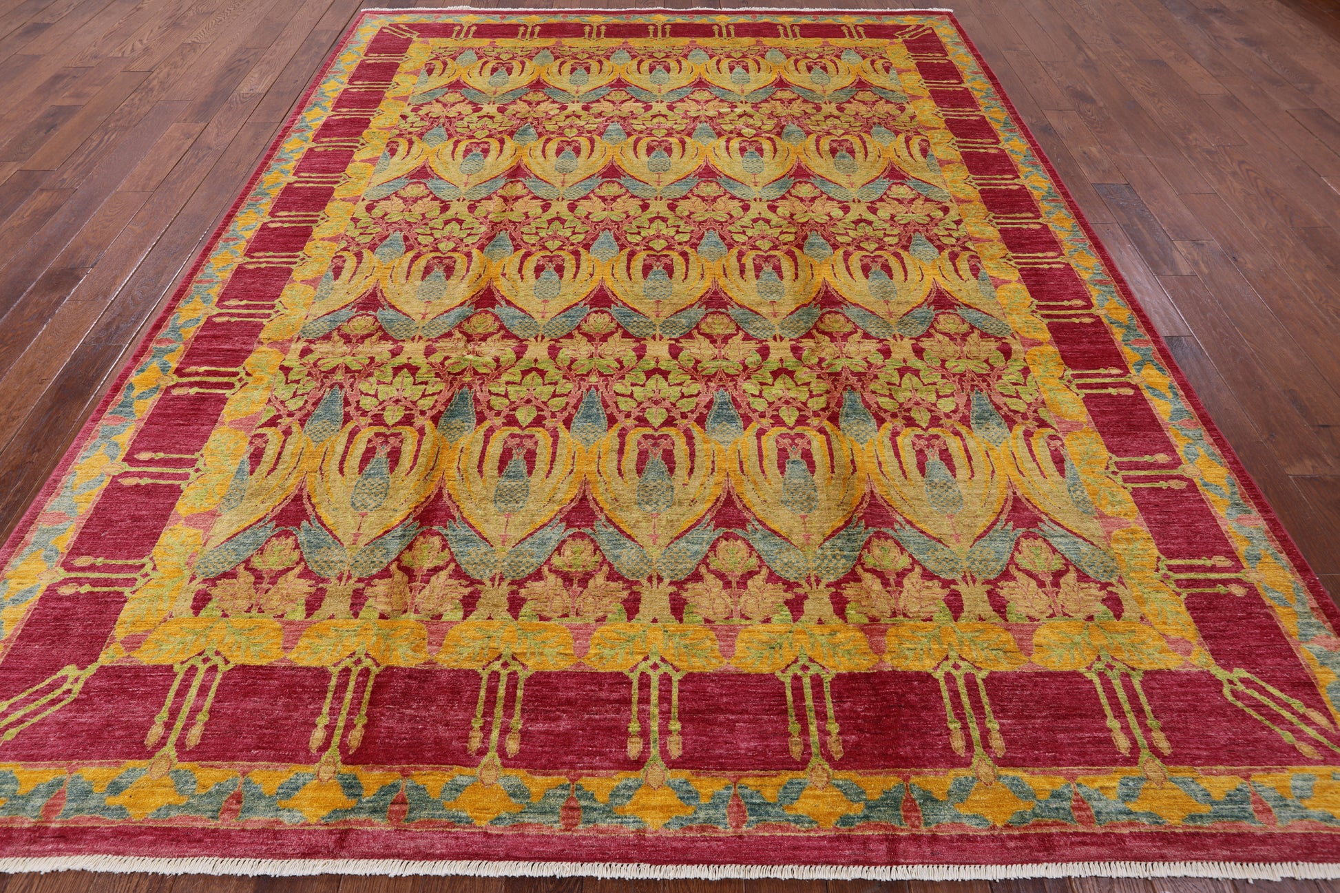 William Morris Handmade Wool Area Rug - 8' 10" X 11' 8" - Golden Nile