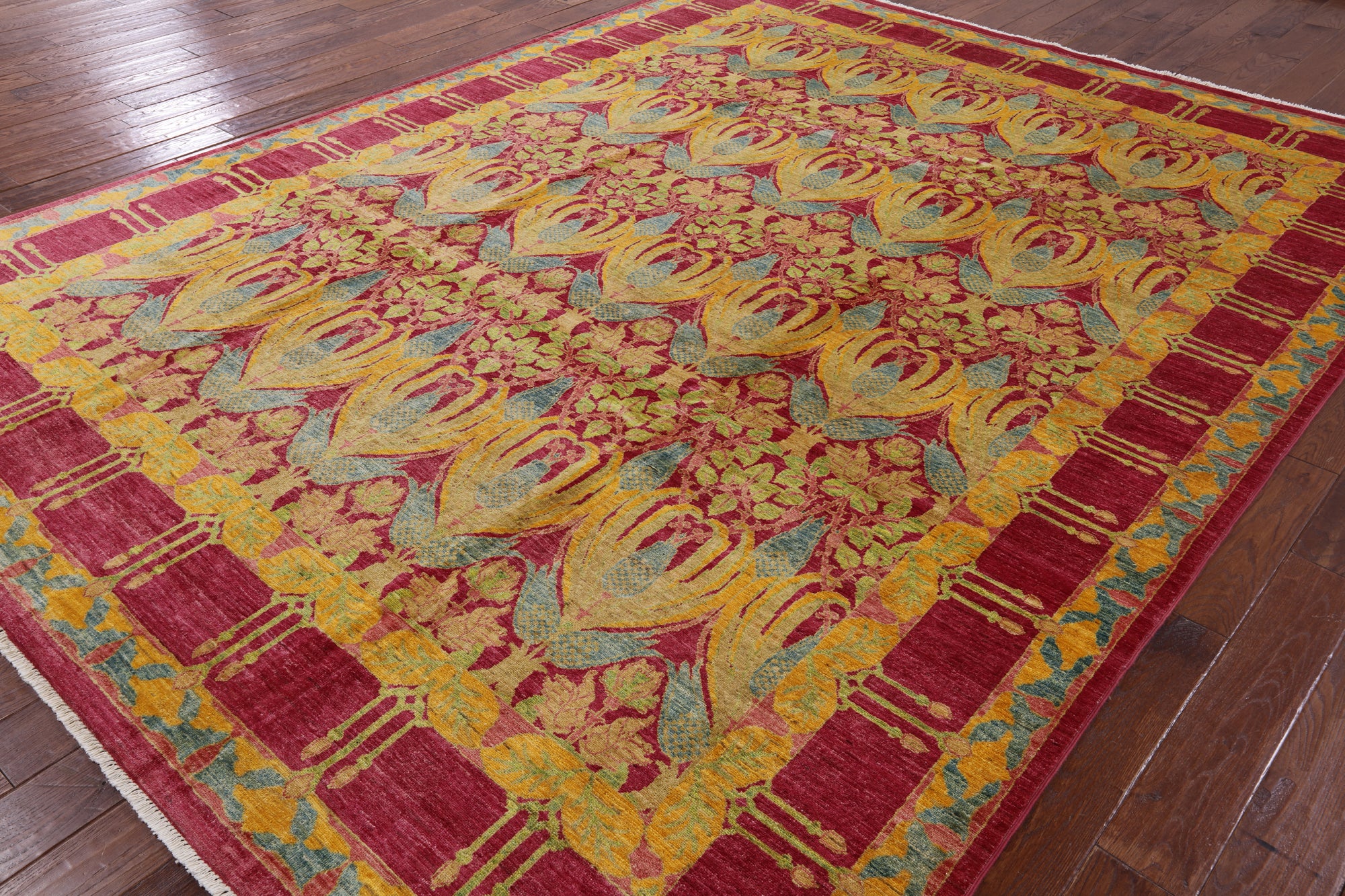 William Morris Handmade Wool Area Rug - 8' 10" X 11' 8" - Golden Nile