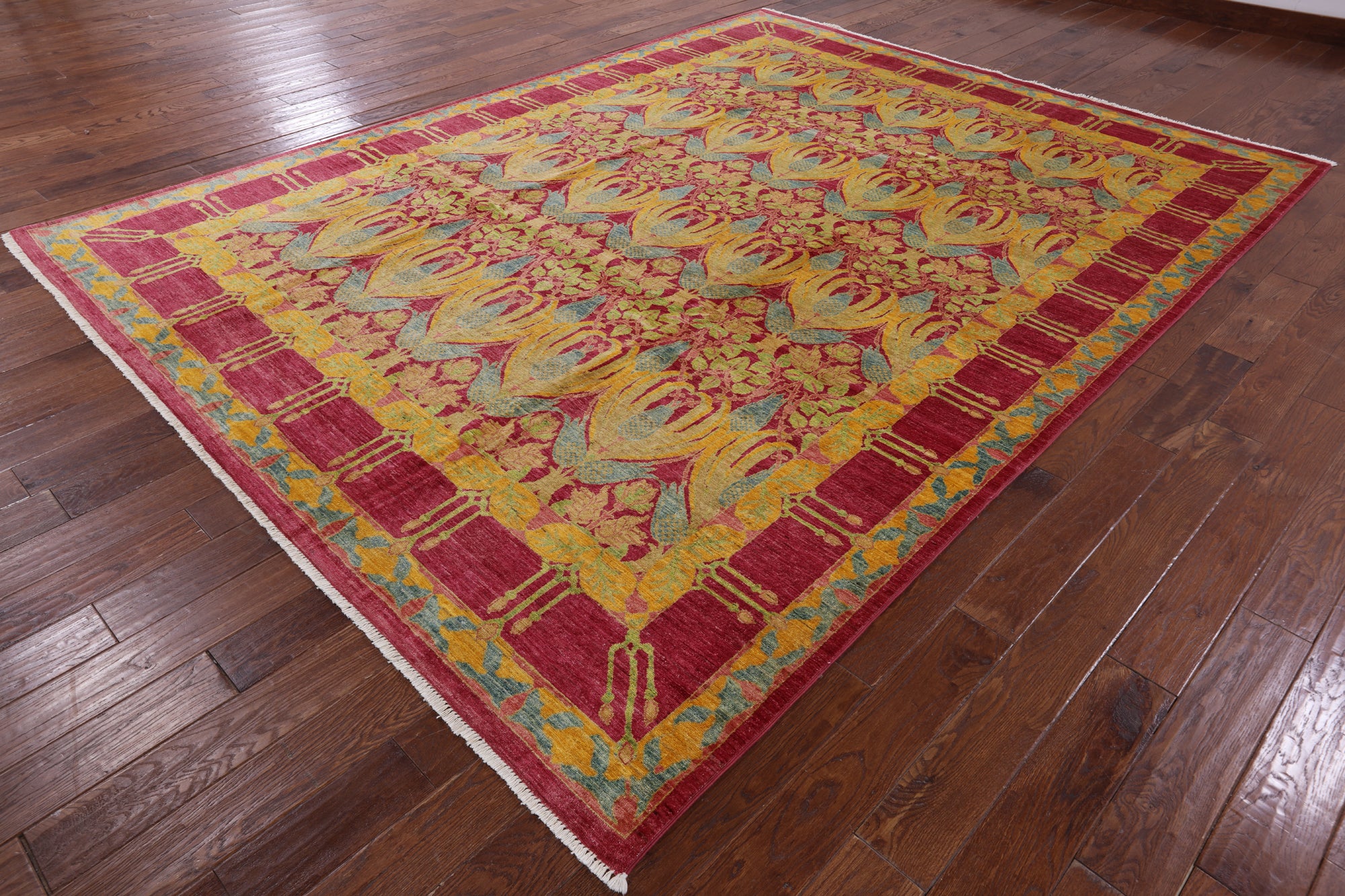 William Morris Handmade Wool Area Rug - 8' 10" X 11' 8" - Golden Nile