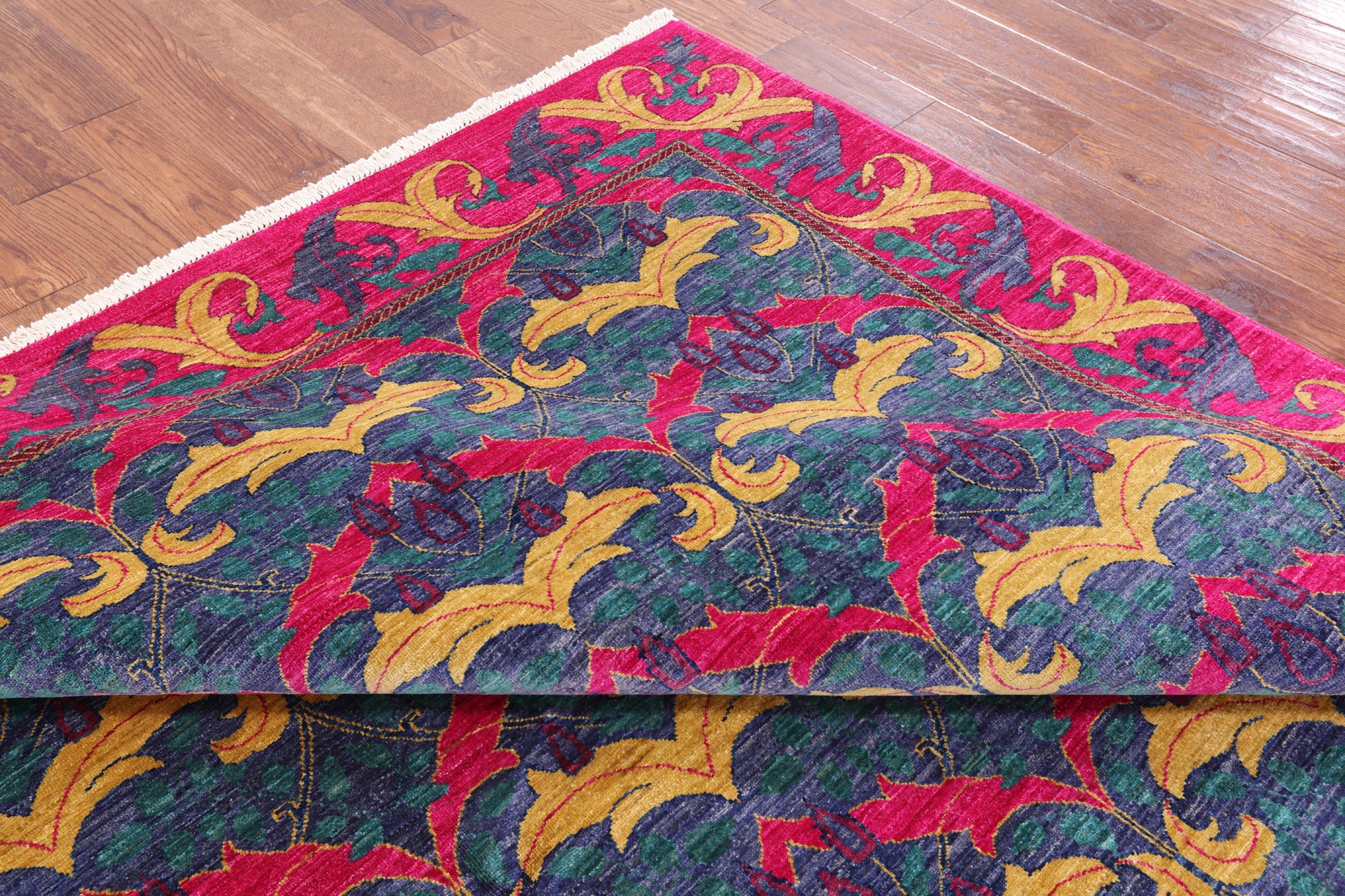 Blue William Morris Hand Knotted Area Rug - 8' 1" X 9' 10" - Golden Nile
