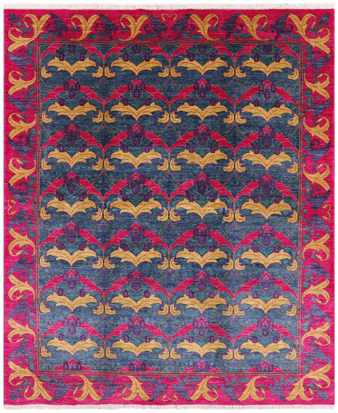 Blue William Morris Hand Knotted Area Rug - 8' 1" X 9' 10" - Golden Nile