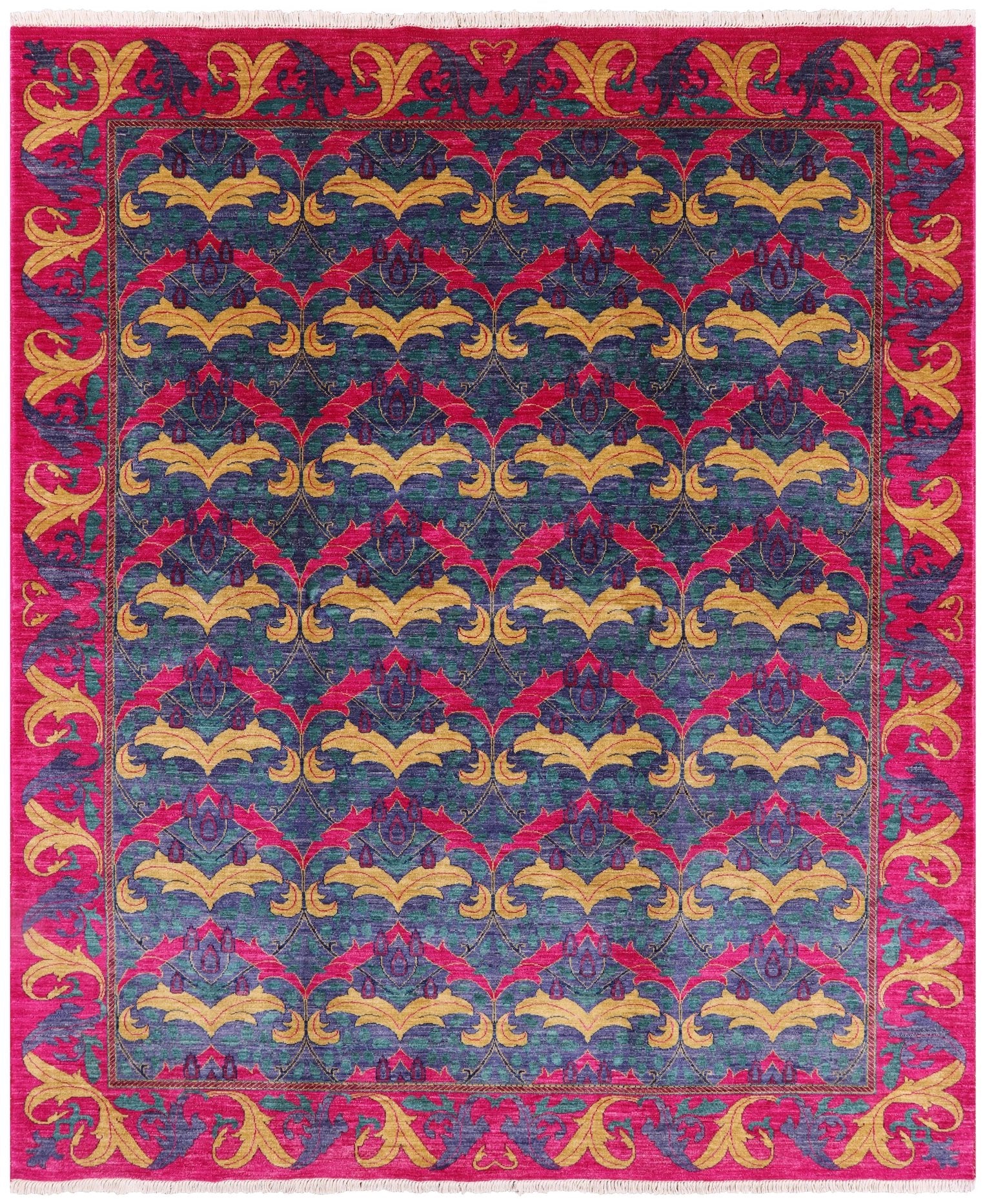 Blue William Morris Hand Knotted Area Rug - 8' 1" X 9' 10" - Golden Nile