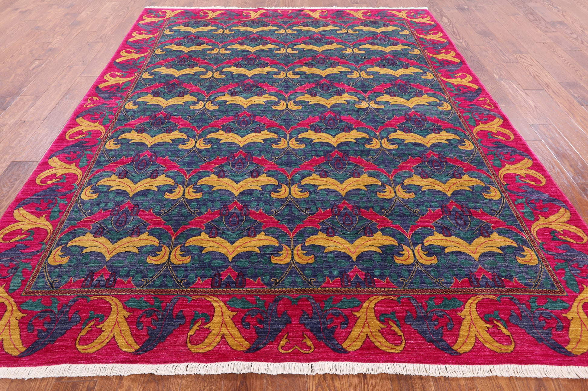 Blue William Morris Hand Knotted Area Rug - 8' 1" X 9' 10" - Golden Nile