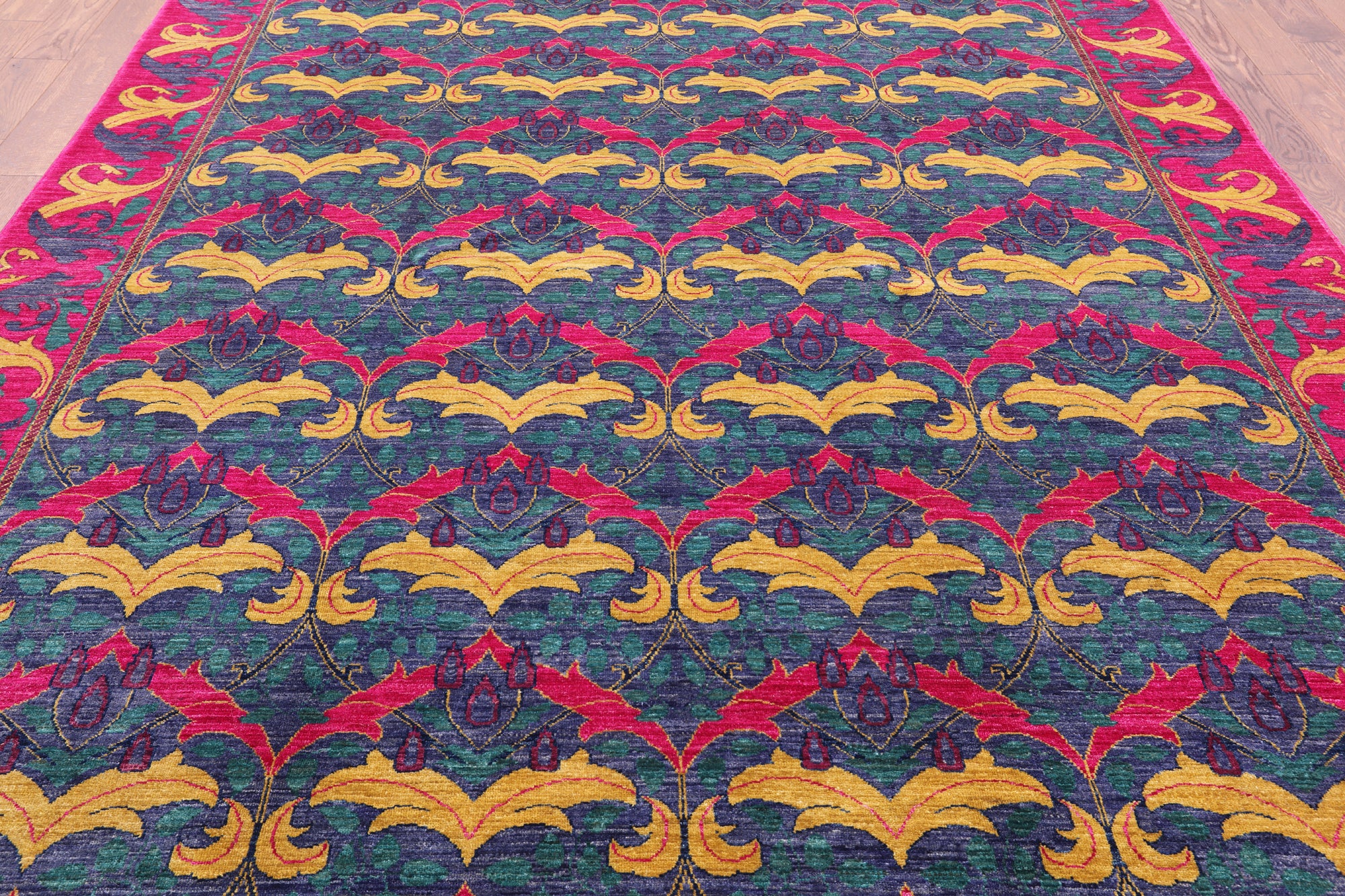 Blue William Morris Hand Knotted Area Rug - 8' 1" X 9' 10" - Golden Nile