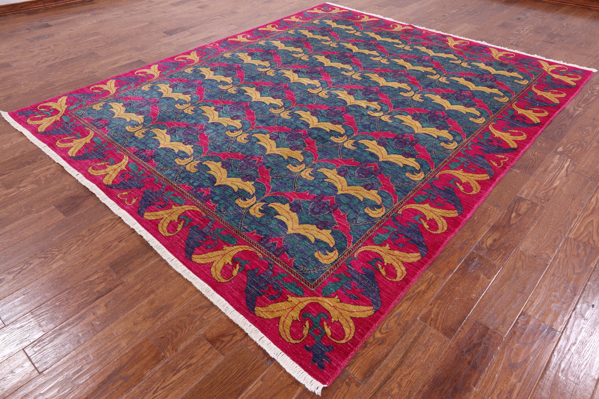 Blue William Morris Hand Knotted Area Rug - 8' 1" X 9' 10" - Golden Nile