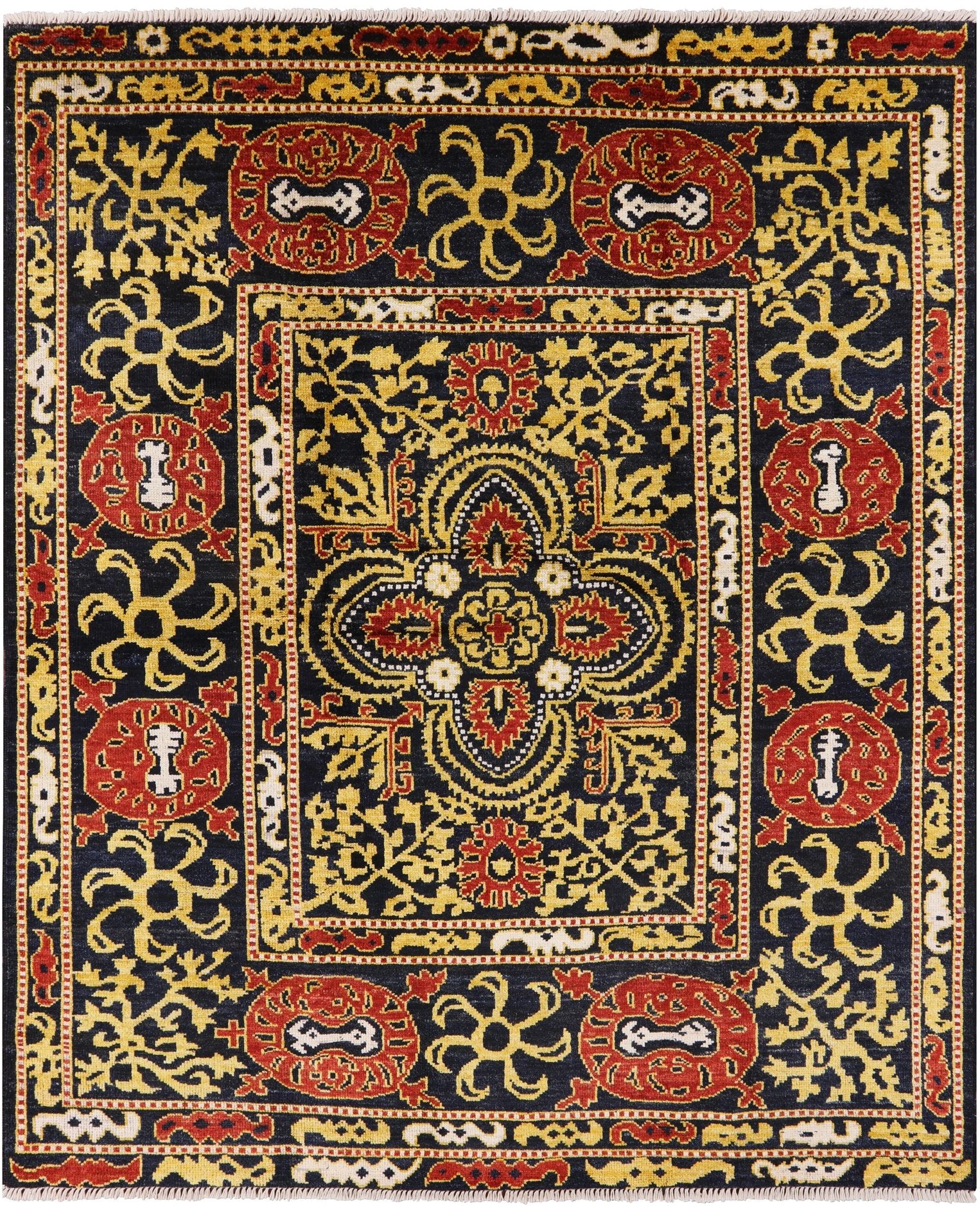 Black William Morris Hand Knotted Wool Area Rug - 8' 3" X 10' 1" - Golden Nile