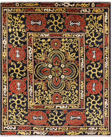 Black William Morris Hand Knotted Wool Area Rug - 8' 3