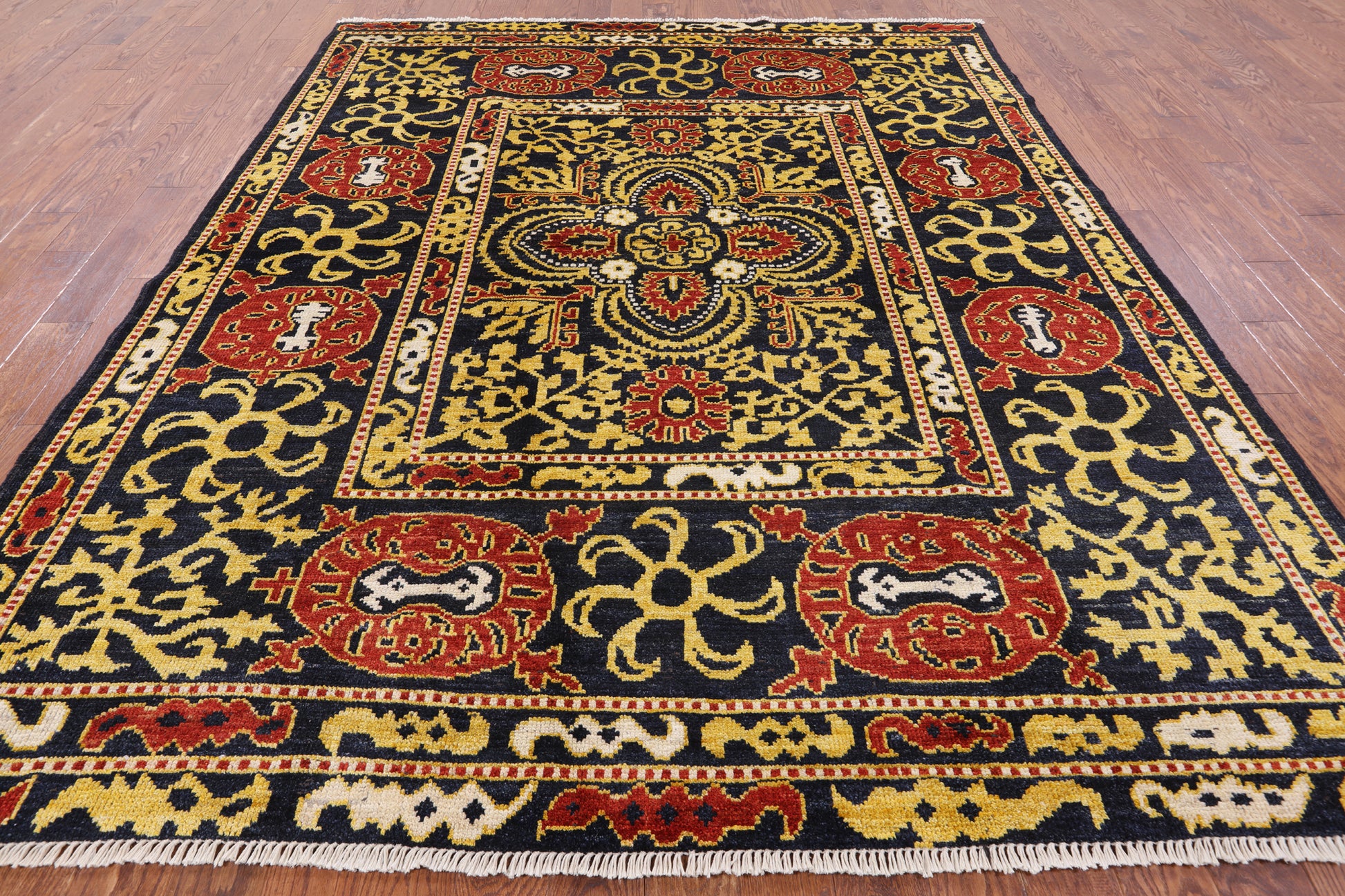 Black William Morris Hand Knotted Wool Area Rug - 8' 3" X 10' 1" - Golden Nile