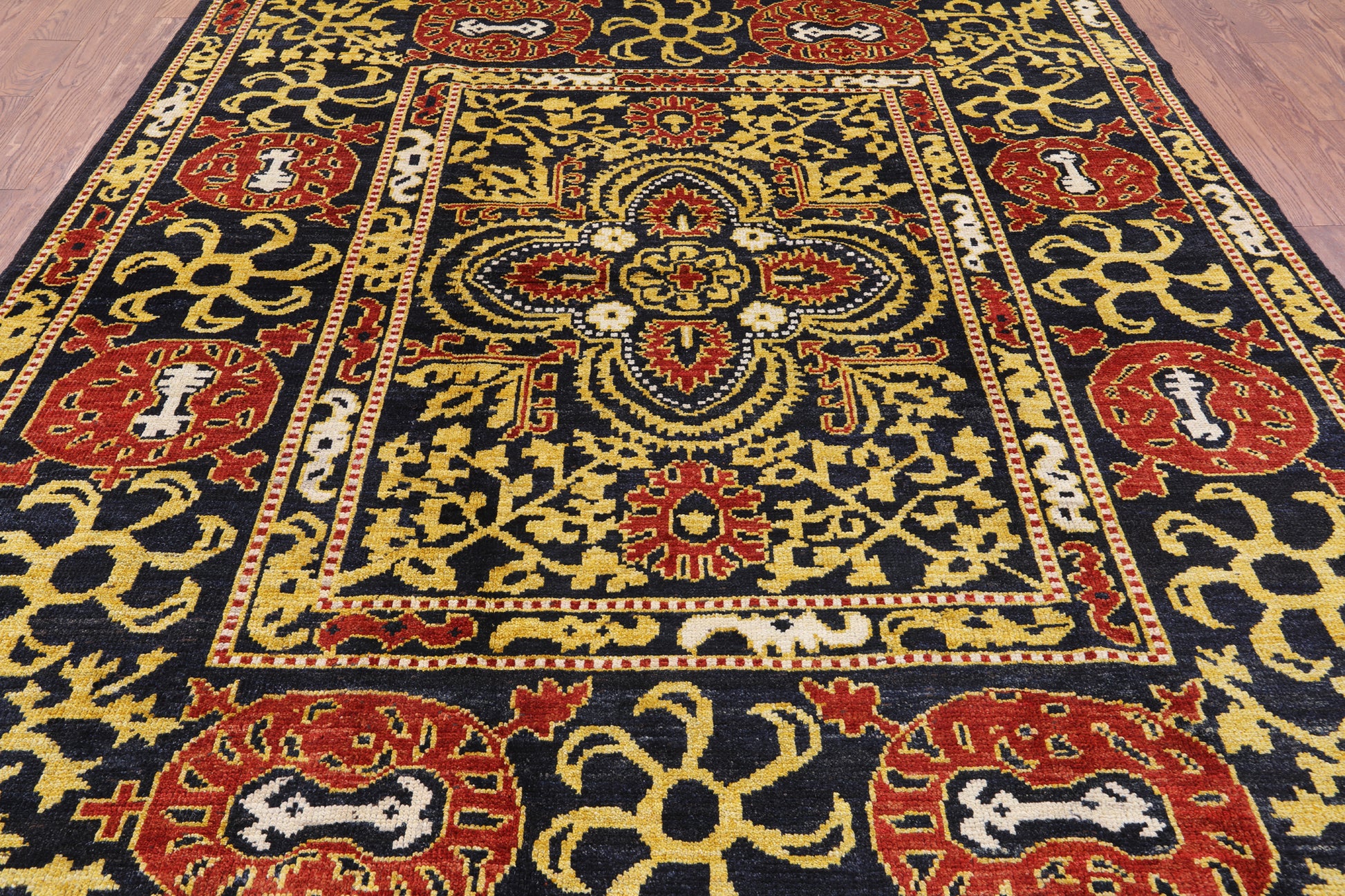 Black William Morris Hand Knotted Wool Area Rug - 8' 3" X 10' 1" - Golden Nile