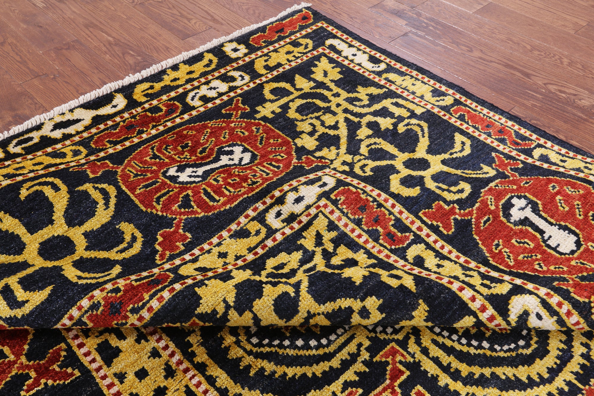 Black William Morris Hand Knotted Wool Area Rug - 8' 3" X 10' 1" - Golden Nile