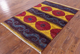 Ikat Hand Knotted Wool Area Rug - 4' 9" X 7' 2" - Golden Nile