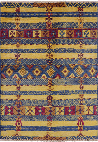 Tribal Moroccan Hand Knotted Wool Area Rug - 6' 5" X 8' 10" - Golden Nile